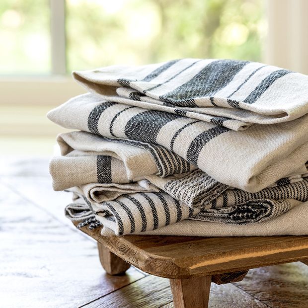 French Country Stripe Linen Dish Towel Set of 3