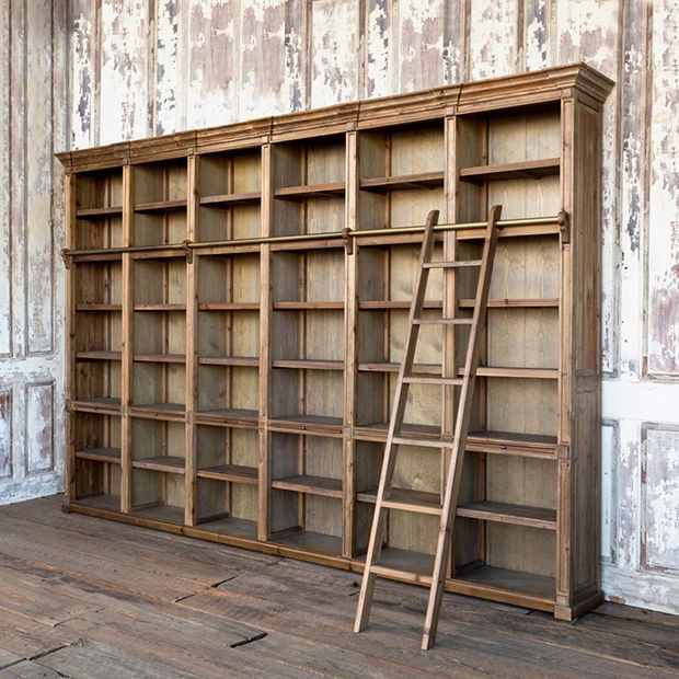 General Store Shelf Unit With Sliding Ladder Antique Farmhouse