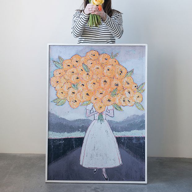 Girl With Flower Bouquet Wall Art | Antique Farmhouse