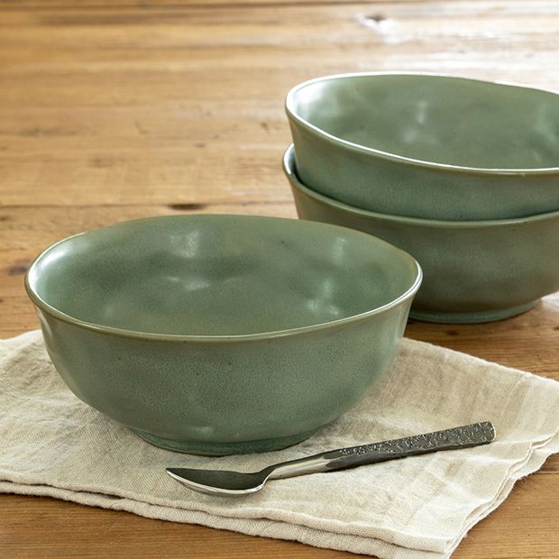 Four Piece Mixing Bowl Set in Gloss Green Glaze glaze by Bowen Pottery