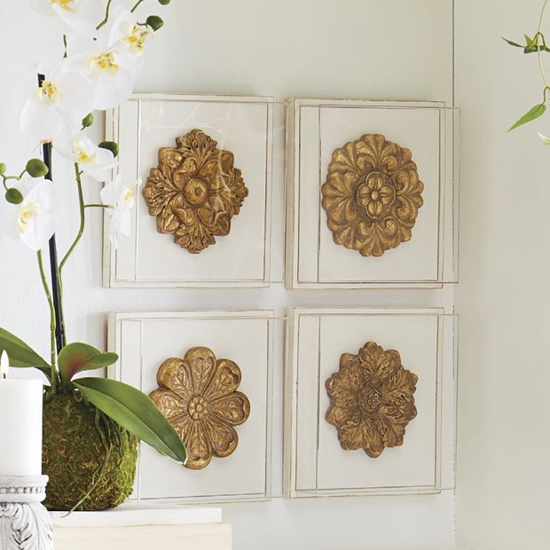 Gold Medallion Wall Art In Box Frame Set of 4