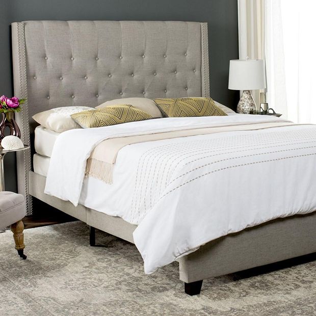 Grey Linen Upholstered Bed Antique, Linen Tufted Headboard White