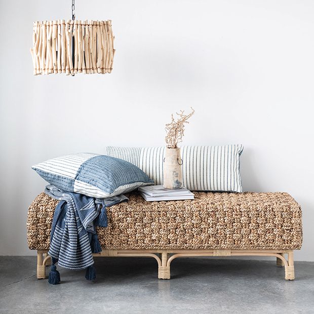 Hand Woven Rattan Bench Antique Farmhouse