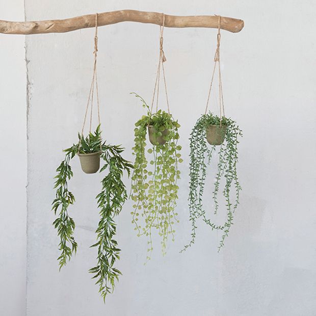 Hanging Faux Greenery In Paper Pot Set of 3