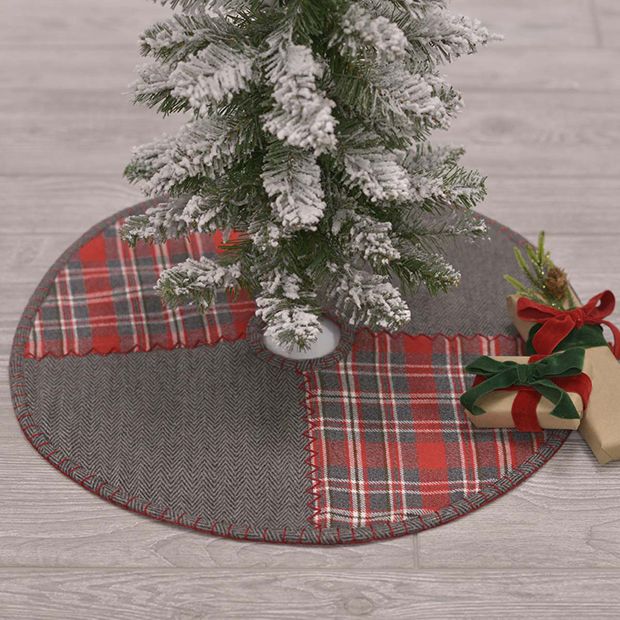 Holiday Tartan Plaid and Herringbone Tree Skirt 21 Inch | Antique Farmhouse