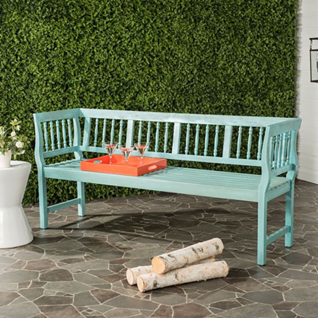 Long Spindle Back Wood Bench Antique Farmhouse
