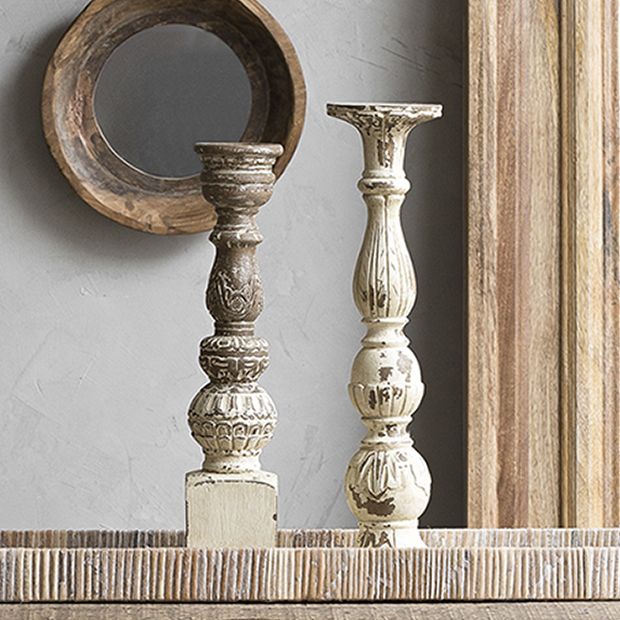 Mango Wood Candle Holder 20 Inch Antique Farmhouse