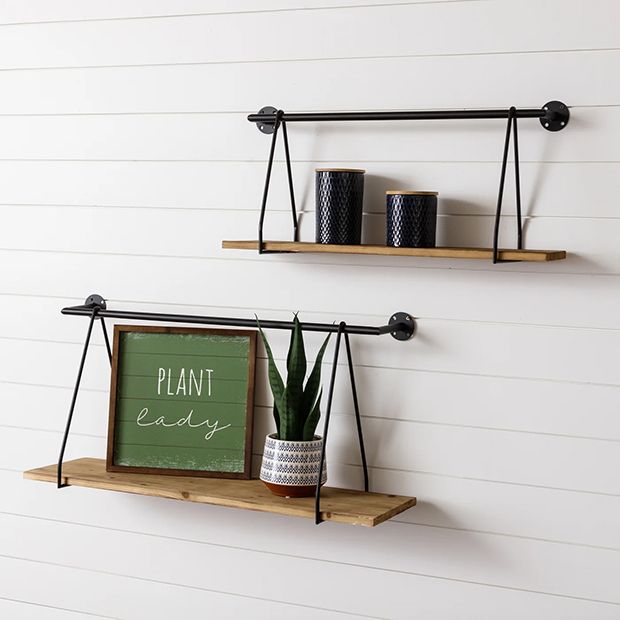 Wood wall shelf clearance with hanging wire