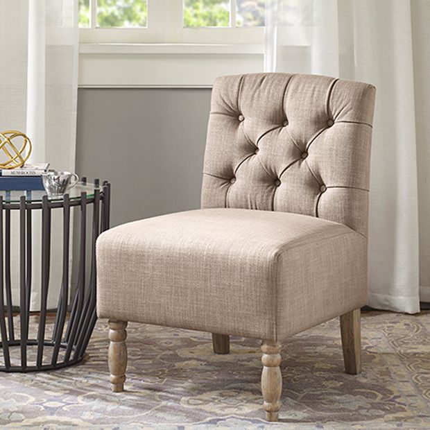 Neutral Button Tufted Armless Accent Chair Antique Farmhouse