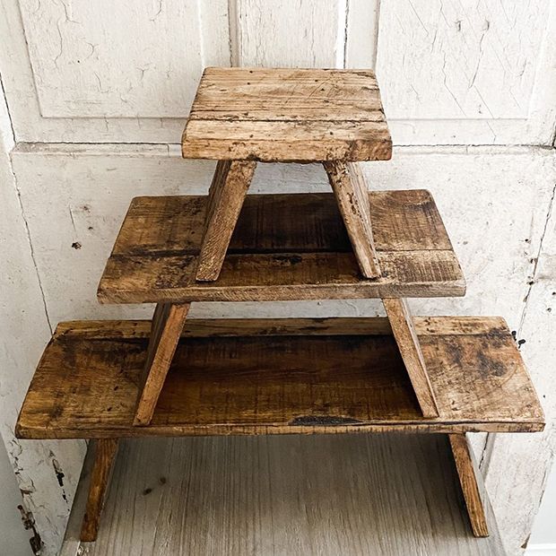 Wood Pedestal Stand, Farmhouse Wood Riser, Display Stool for