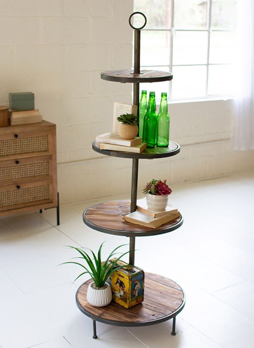 4-Tier Tower Shelf Storage Made Of Wood And Metal