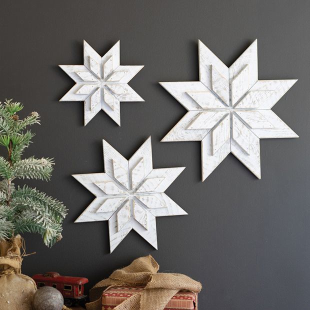 Recycled Wood Layered Snowflake Wall Decor Set of 3 | Antique Farmhouse