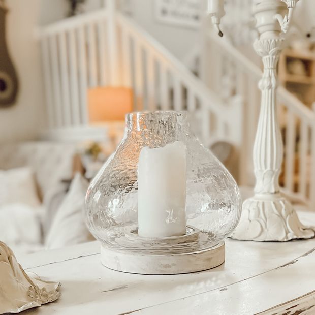 Rustic Hurricane Candle Holder 10 Inch Antique Farmhouse