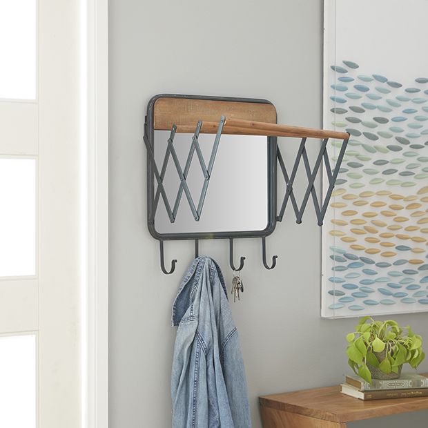 Farmhouse Accordion Laundry Towel Rack with Hooks