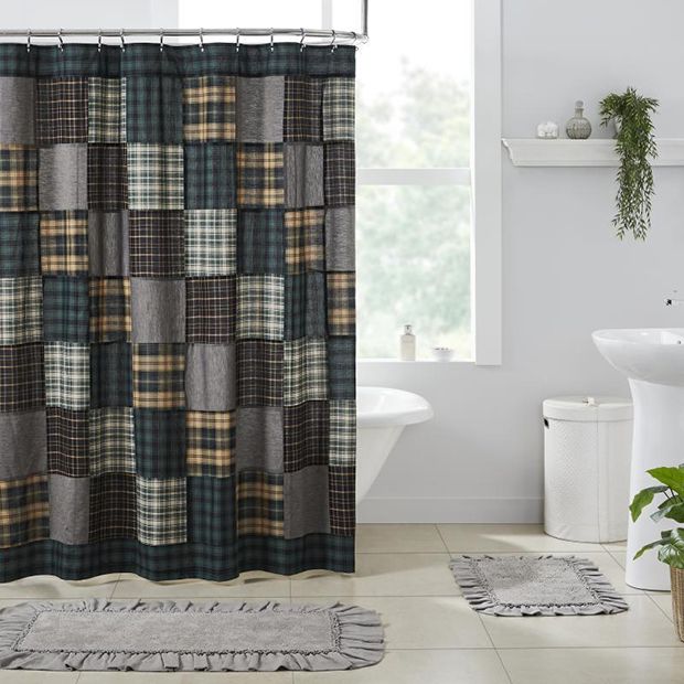 Rustic Pine Patchwork Plaid Shower Curtain Antique Farmhouse