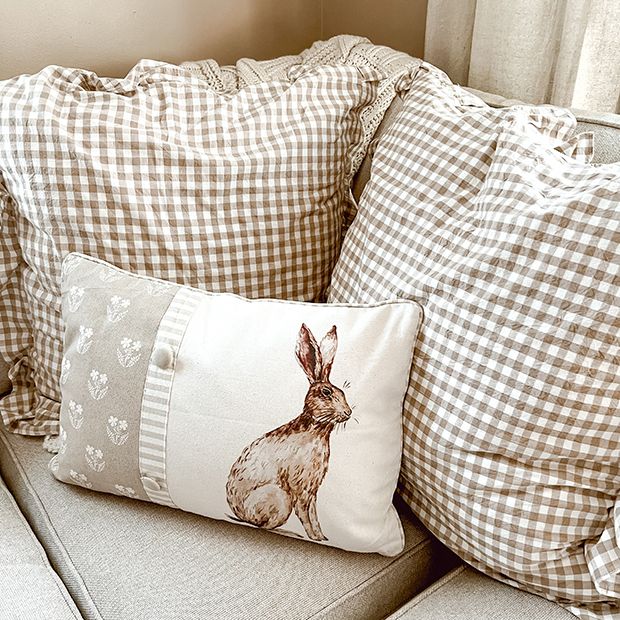 Antique Farmhouse Rustic Rabbit Accent Pillow with Buttons