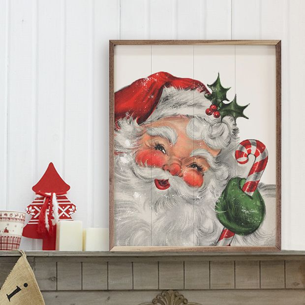 Santa With Candy Cane Wall Art | Antique Farmhouse