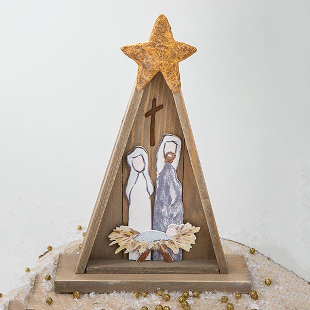 Star Topped Holy Family in Creche Tabletop Decor | Antique Farmhouse