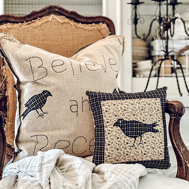 Primitive Crow Throw Pillows