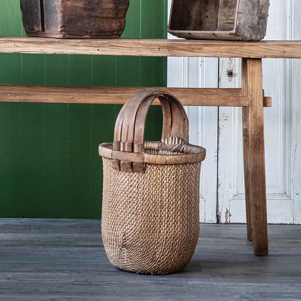 Tall Woven Wicker Basket With Handle | Antique Farmhouse