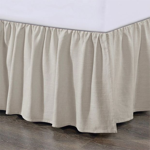 Tan Linen Ruffled Bed Skirt | Antique Farmhouse