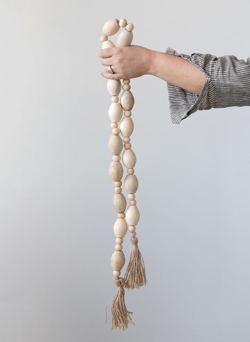 Wooden Beads Garland Tassels Home Beads Neutral Farmhouse Vintage Home Decor 