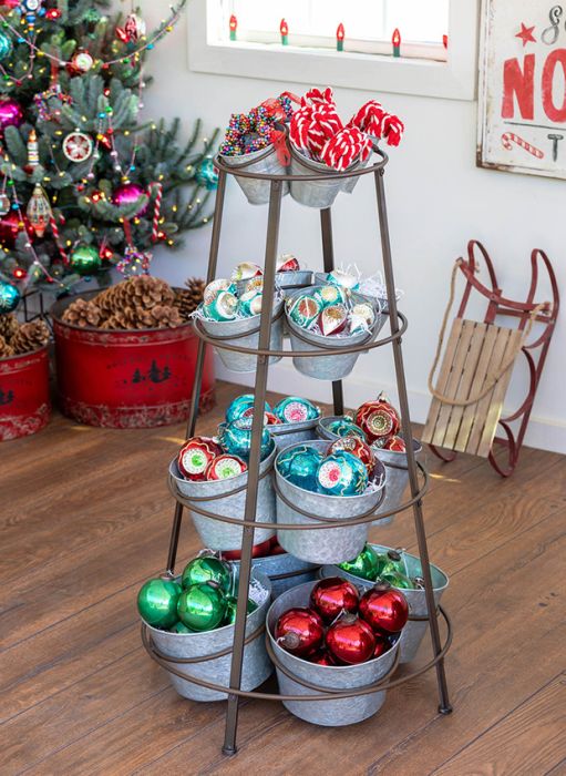 Tiered Storage Stand With Metal Buckets