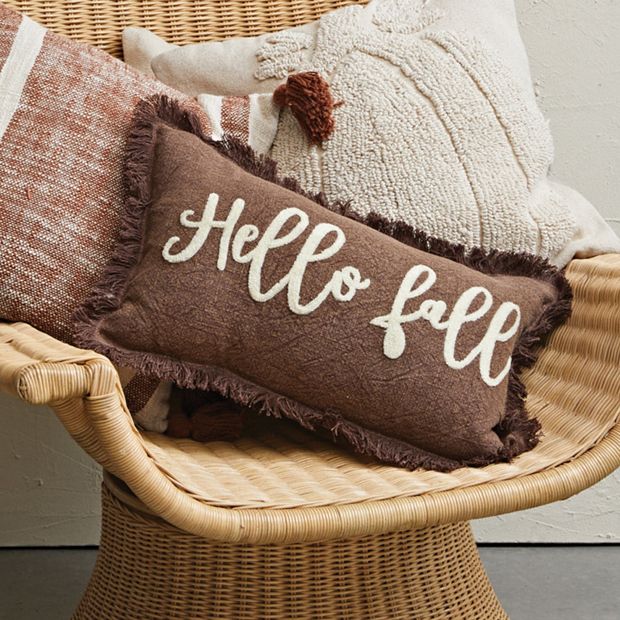 Tufted Hello Fall Fringed Lumbar Pillow