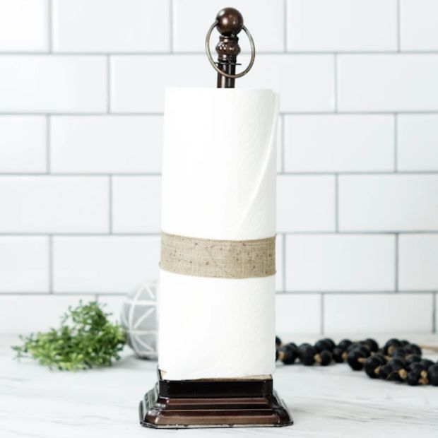 Shabby-Chic Whitewashed Wood Paper Towel Holder w/ Shelf