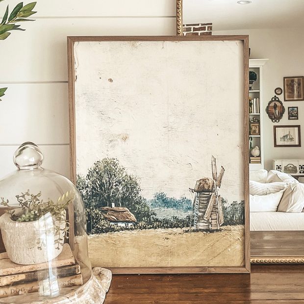 Vintage Windmill Print Wall Decor Antique Farmhouse