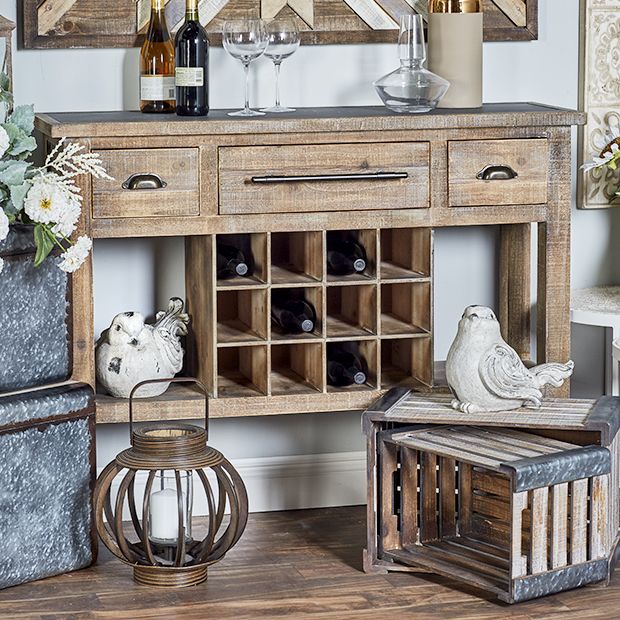Wine Storage Console Table Antique Farmhouse