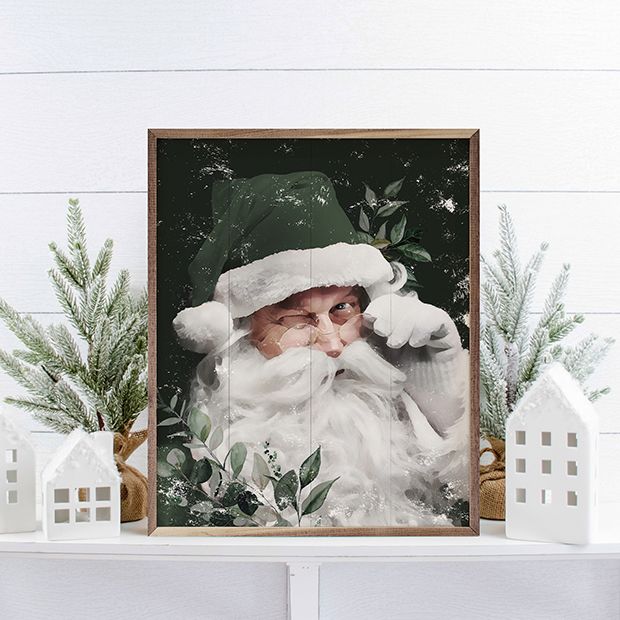 Winking Santa with Green Hat Wall Art | Antique Farmhouse
