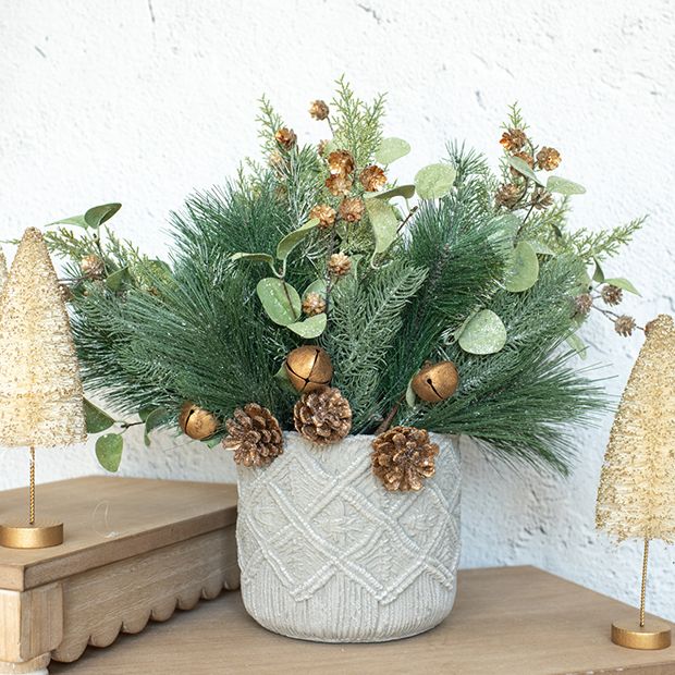 Winter Greenery Pick With Bells Set of 4