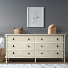 cream colored dresser Cream & Yellow Five Drawer Dresser with Chrome Base main image 1