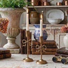 Bow Taper Candle Holder Set of 2 | Antique Farmhouse