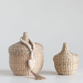 Classic Seagrass Basket With Lid Set of 2 | Antique Farmhouse