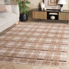 Country Farmhouse Beige/Brown Plaid Area Rug | Antique Farmhouse