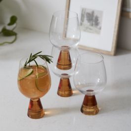 Flared Amber Stem Snifter Glass Set of 4