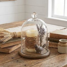 Glass Dome Cloche with Willow Base | Antique Farmhouse