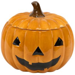 Glazed Stoneware Lidded Jack O Lantern Jar | Antique Farmhouse