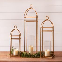 Gold Finish Cage Candle Lanterns Set of 3 | Antique Farmhouse