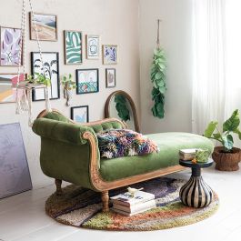 Gorgeous Green Velvet Upholstered Chaise Lounge
