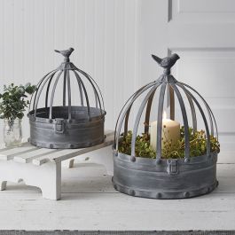 Open Metal Bird Cloche Set of 2 | Antique Farmhouse