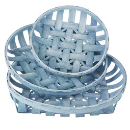 large round tobacco basket Set Natural Round Tobacco Baskets with Jute Handles sell as a set of three round baskets made from woven wood strips Round Blue Tobacco Basket Set