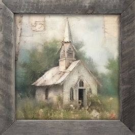 Rustic Framed Countryside Church Wall Art