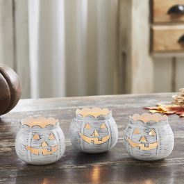 Scalloped Rim Jack O Lantern Tealight Holder Set of 3 | Antique Farmhouse