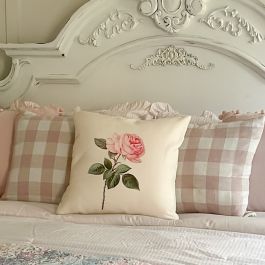 Vintage Pink Rose Throw Pillow Cover | Antique Farmhouse