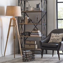Wood Tripod Floor Lamp With Burlap Shade | Antique Farmhouse