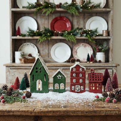 4 Piece Christmas Village Ceramic Tealight Holder Set