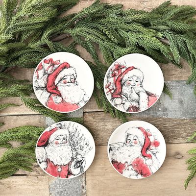 4 Piece Santa Print Plate Set 5 Inch